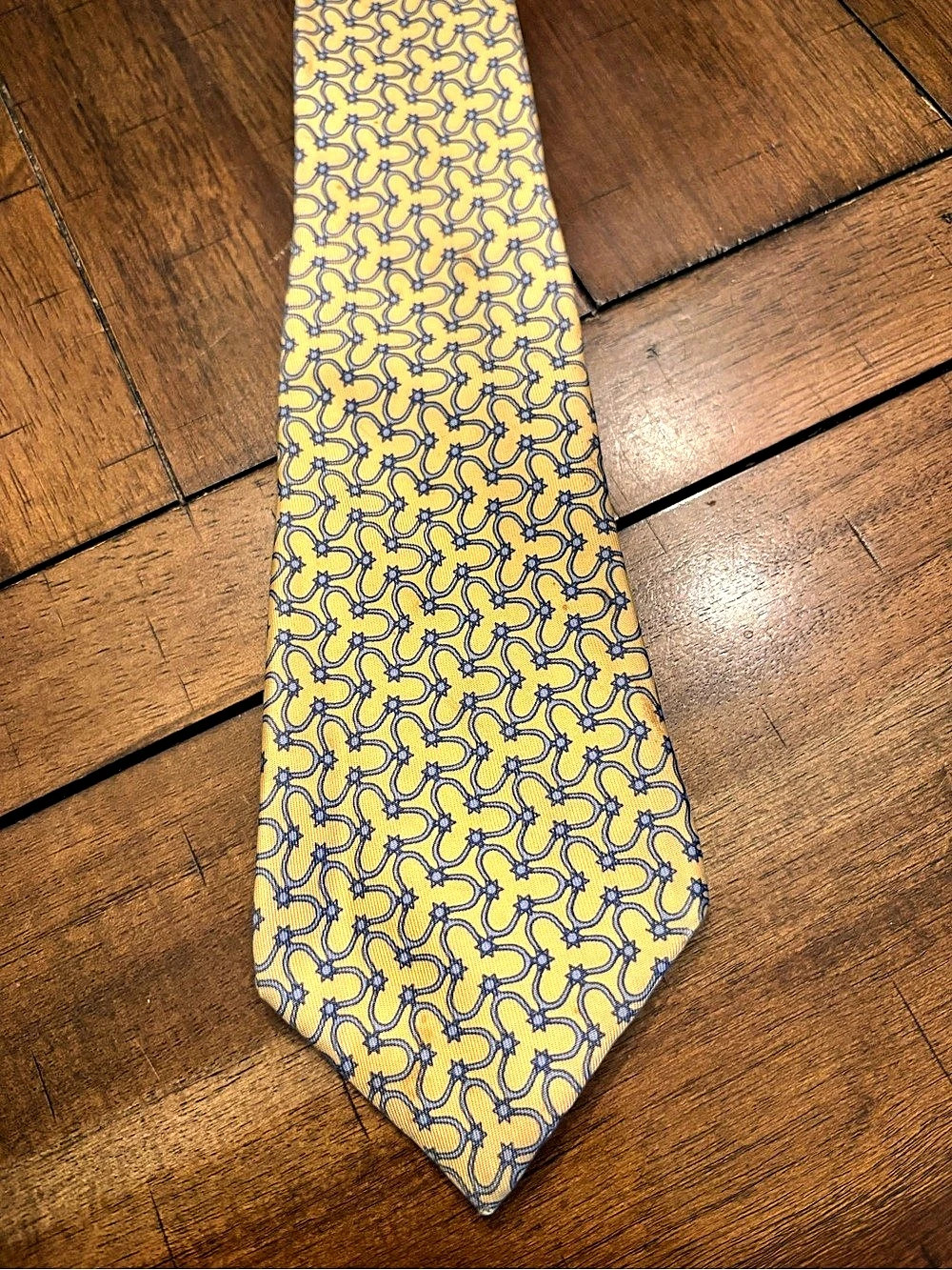 Hermes Geometric Yellow & Blue Tie Like New